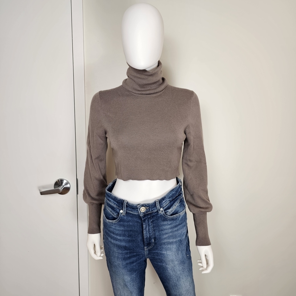 Wilfred Aritzia Rebecca Taupe Cropped Turtleneck Sweater Sz XS